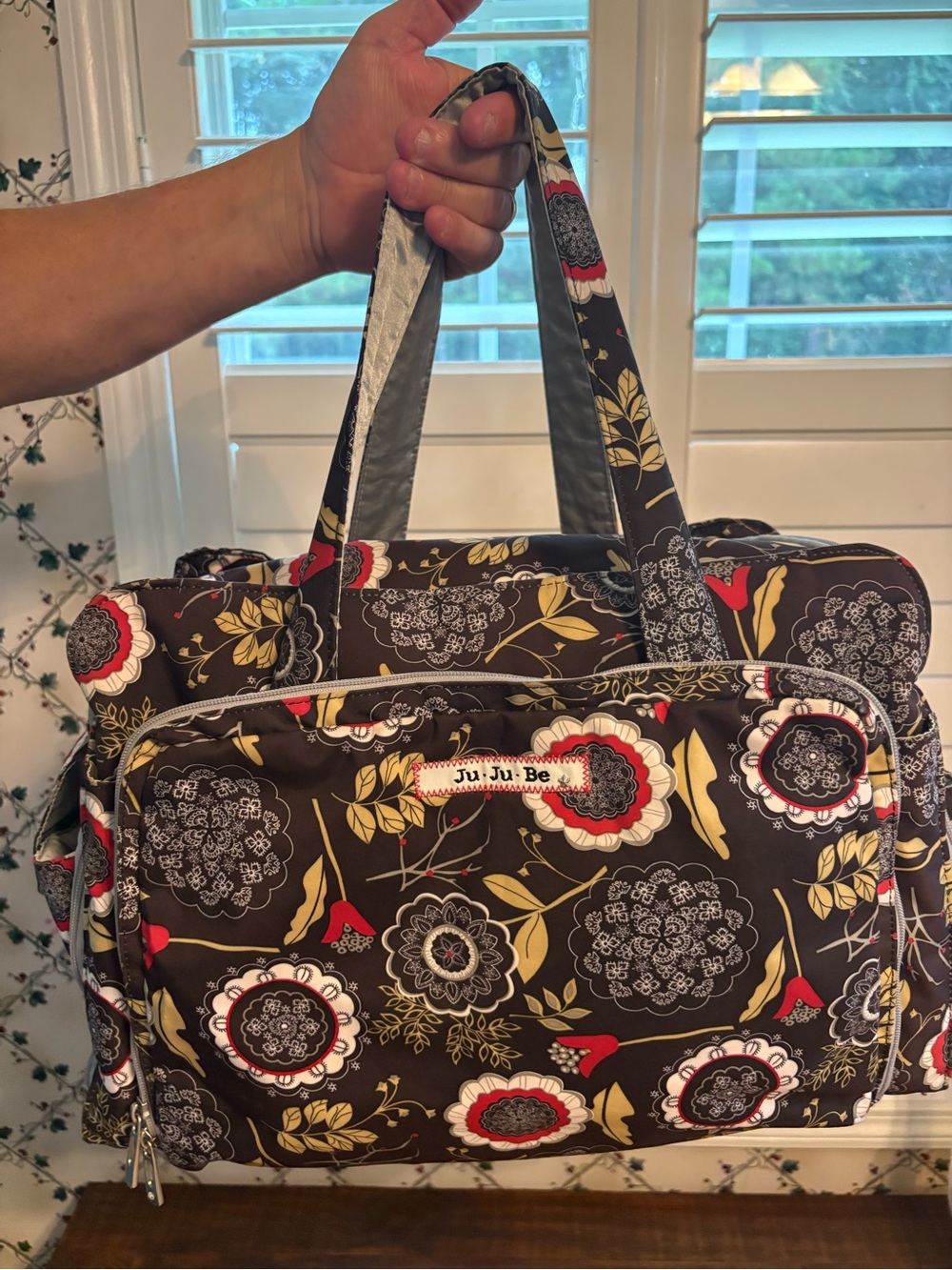 JuJuBe diaper bag in the retired "Lotus Lullaby" print, , numerous pockets